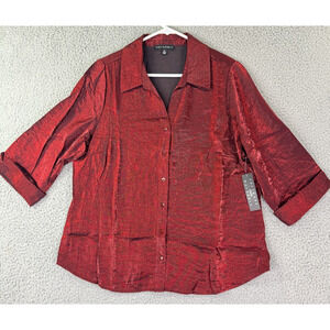 Sara Michelle Womens Blouse XL Red Shimmer Button Front